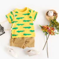 Jungen Sommeranzug Cartoon Babykleidung Tier Babykleidung Koreanische Version aus reiner Baumwolle Kurzarm T-Shirt Shorts zweiteilig  Gelb