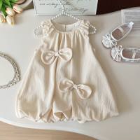 فستان صيفي للفتيات الصغيرات لطيف مزين على شكل فيونكة بدون أكمام  أبيض