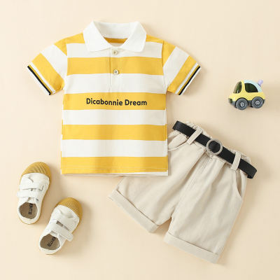Toddler Boy Stripes Pattern Short Sleeves Polos &amp; Shorts &amp; Belt