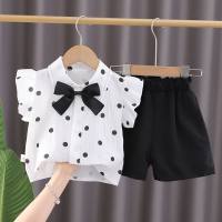 Summer girls suit new style short sleeve casual two piece suit  Black