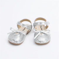 Toddler Girl Solid Color Sequin Bowknot Decor Velcro Shoes  Silver