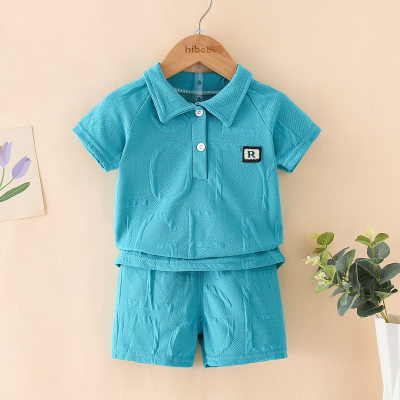 2-piece Toddler Boy Solid Color Letter Pattern Short Sleeve Polo Shirt & Matching Shorts