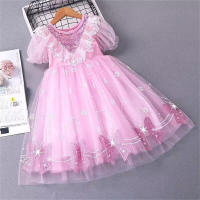 Elsa Princess Skirt Summer Girls Frozen Children's Elsa Dress Summer Short Sleeve Little Girl  Pink
