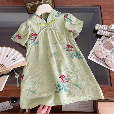 Nuevo vestido de niña de estilo chino, novedad de verano, falda cheongsam con botones de estilo nacional para niños, falda de estilo extranjero para niña