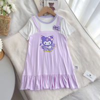 Children's skirt nightdress girl modal home soft dress cartoon cute hairpin  Purple