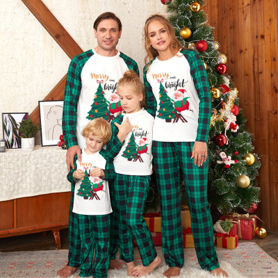 Family Clothing Christmas Letter Printed Long-sleeve T-shirt & Plaid Trousers Pajamas