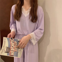 Conjunto de pijama fino de seda helada de encaje de 2 piezas para mujer  Púrpura
