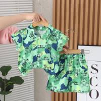 Children's clothing children's short-sleeved suit beach clothes baby summer clothes two-piece suit boy summer shirt suit  Green