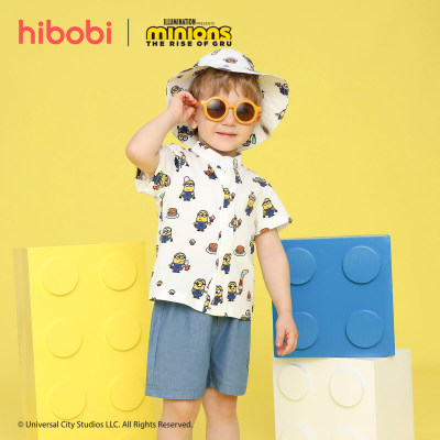 Minions × hibobi Boy Baby Printed White Shirt & Denim Shorts Set