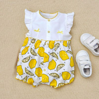 2023 Summer Baby Short Sleeve Bodysuit Summer Climbing Clothes Little Flying Sleeve Romper Bodysuit Cotton Cool Pajamas 3-18  Yellow