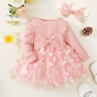 Baby Bowknot Butterfly Decor Mesh Camicie a maniche lunghe