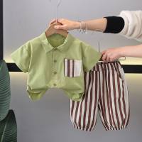 Children's clothing children's short-sleeved suit 1-5 years old baby summer clothing new boys summer shirt two-piece suit  Green