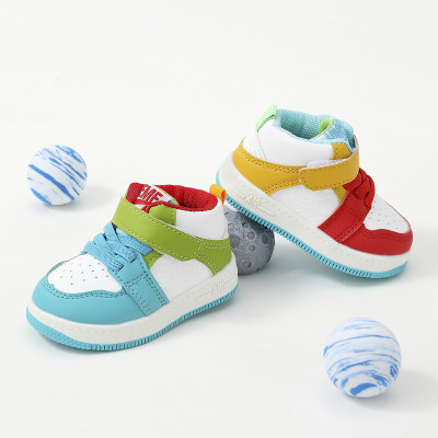 Toddler Color-block Patchwork Non-slip High-top Velcro Sneakers