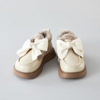 Toddler Girl Bowknot Velcro Plus Velvet Shoes  Beige