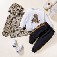 Toddler Baer Printed T-shirt & Color-block Jacket & Pants  Brown