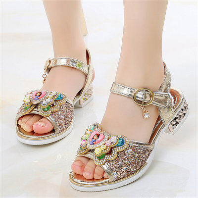 Middle and large children's butterfly rhinestone color princess style sandals