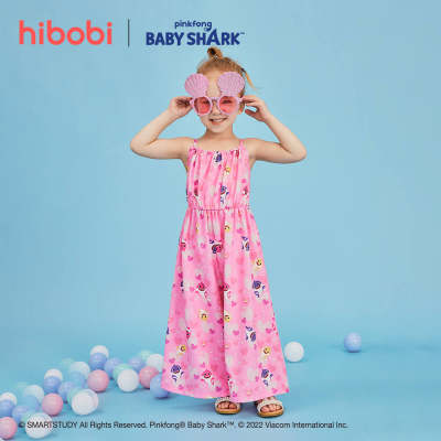 Hibobi x Baby Shark Toddler Girl Vacation ياقة مستديرة بلا أكمام متعددة الألوان