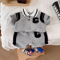 Summer Boys Suit Korean Polo Shirt 2023 New Spot Internet Celebrity Thin Casual Sports Short-Sleeved Clothes  Gray