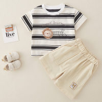 2024 Summer Style Boys Suit Class A Pure Cotton Baby Boy Short Sleeve Shorts Separate Clothes for Small and Medium-sized Children  black and white stripes