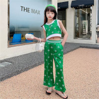 Girls summer suit fashionable girl vest sports two-piece suit  Green