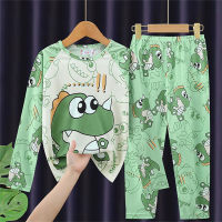 Boys' and children's pajamas, girls' long-sleeved air-conditioning clothes, four seasons home clothes suit  Green