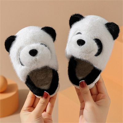Toddler 3D Bear Style Slippers Baotou Cotton Mop(Black panda - nose color brown, black random)