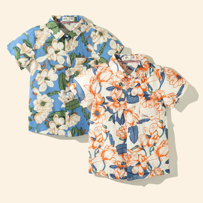 Boy Summer Vacation Floral  Shirt Collar Short Sleeve Shirt