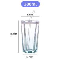 Straw cup ins high value five-pointed star glass cup color gradient cold drink cup with lid juice cup coffee cup  Blue