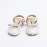 Toddler Girl Solid Color Sequin Bowknot Decor Velcro Shoes  Pink
