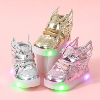 حذاء سنيكرز بناتي بشريط فيلكرو برقبة عالية مع أضواء