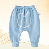 Pantalones de bebé primavera y otoño hombres y mujeres pantalones de dibujos animados de algodón puro pantalones bombachos holgados pantalones de cintura alta para bebé  Azul