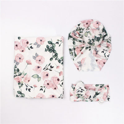 3pcs Baby Floral Knitted Cotton Swaddle Wrapper