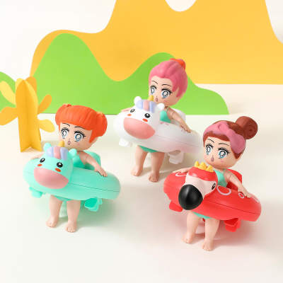 Brinquedos de banho de água para bebês masculinos e femininos anel de natação com desenhos animados corrente de enrolamento