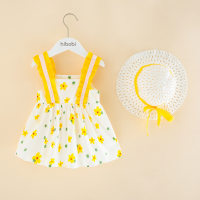 Toddler Girls Sweet Ruffles Patchwork Dress & Hat  Yellow