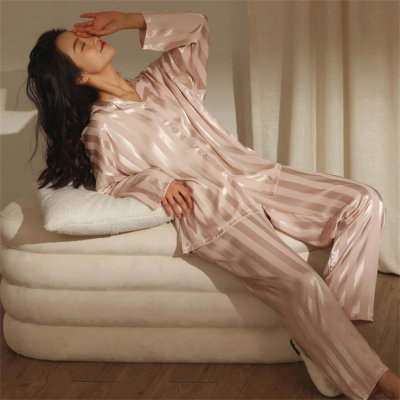 Instagram Pajamas Women's Spring and Autumn Ice Silk Long Sleeves High end New Jacquard Silk Large Home Fury Winter Set