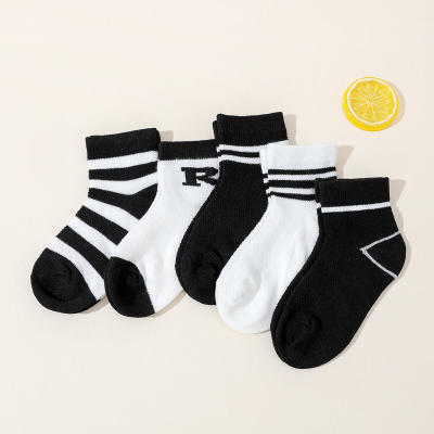 5-pairs Girls' Pure Cotton Color-block Socks