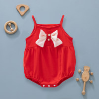 Baby girl's summer jumpsuit, fashionable and cute, Korean version of baby's 100-day dress, fashionable crawling suit  Red