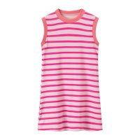 Girls cotton dress summer sleeveless children's striped vest dress  Pink