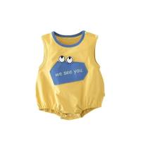 Baby cute baby fart clothes summer baby big eyes patch letter hayi one-year-old dress trendy 0-2 years old crawling suit  Yellow