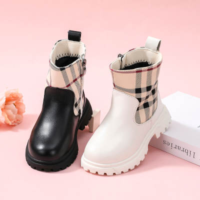 Kid Girl Plaid Patchwork Chelsea Boots