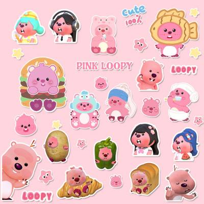Cute beaver loopy pink cartoon sticker girl decoration