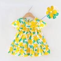 Girls dress beach dress suspender vest dress small children's cotton spring and summer princess dress  Yellow