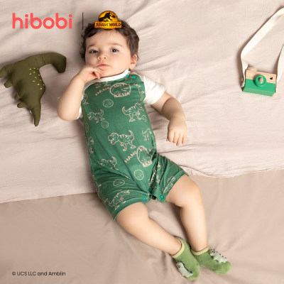 Jurassic World × hibobi boy baby Dinosaur Print Green Sleeve Bodysuit