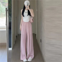 Wide-leg pants high waist slimming casual pants plus size women's trousers solid color straight pants  Pink