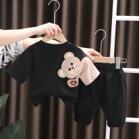 Conjunto de dos piezas de pantalones informales para bebé, traje de manga corta con cuello redondo, estilo nuevo de verano  Negro