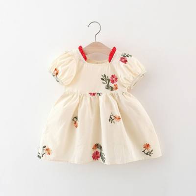 Meninas vestido de verão novo estilo flor bordado manga puff vestido de princesa vestido infantil
