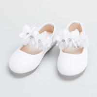 حذاء بناتي بلون سادة ثلاثي الأبعاد مزين بالزهور والخرز  أبيض