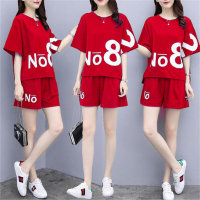 Women's Letter Pattern Plus Size Casual Sports Suit  Red