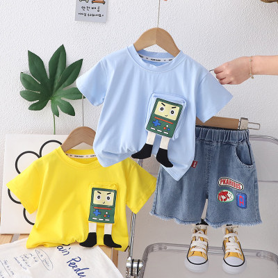 Children's suit two-piece set 1-5 years old boys summer clothes new baby clothes children's clothing boys casual short-sleeved T-shirt wholesale