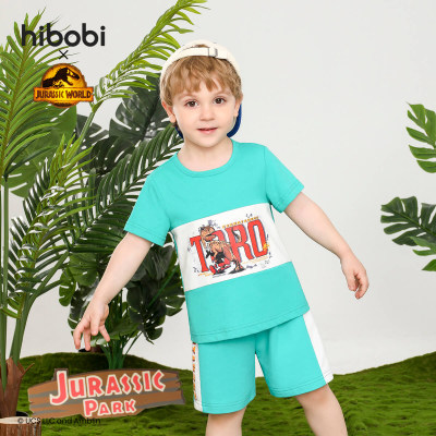 Jurassic World × hibobi Boy Baby Dinosaur Print Green & White Patchwork Set